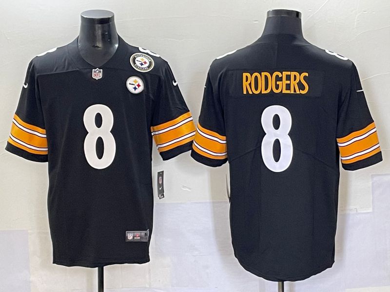 Men 2025 Pittsburgh Steelers 8 Rodgers Black white Nike Limited NFL Jersey style 2